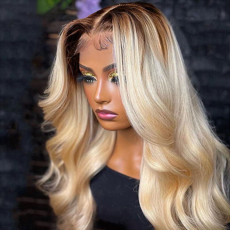 Ombre Blonde Color 13x4 Lace Front Human Hair Wigs Brazilian Body Wave - SHINE HAIR WIG