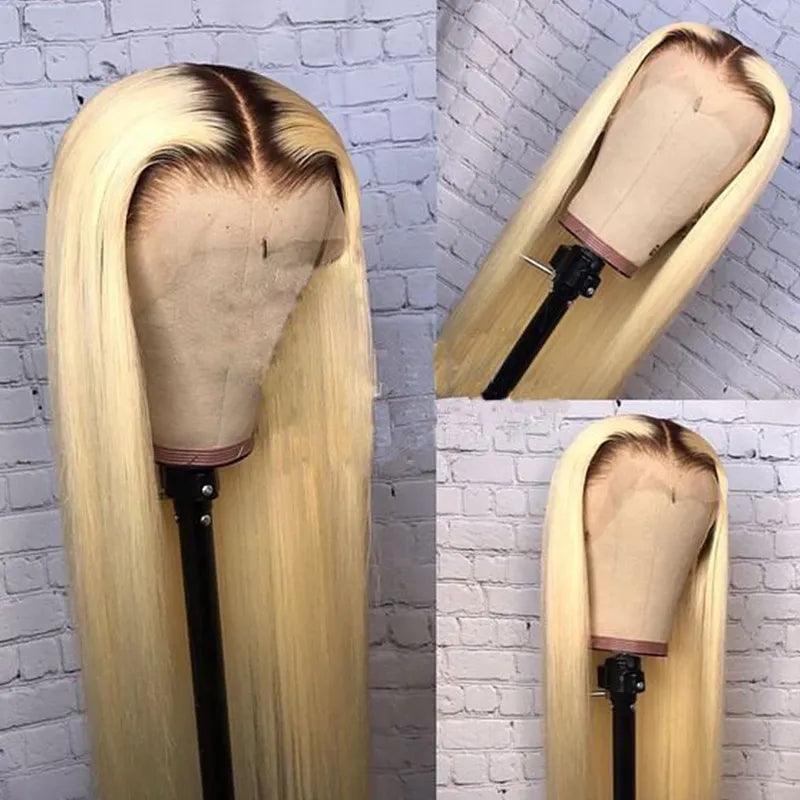 Ombre Blonde Color 13x4 Lace Front Human Hair Wigs Brazilian Straight - SHINE HAIR WIG