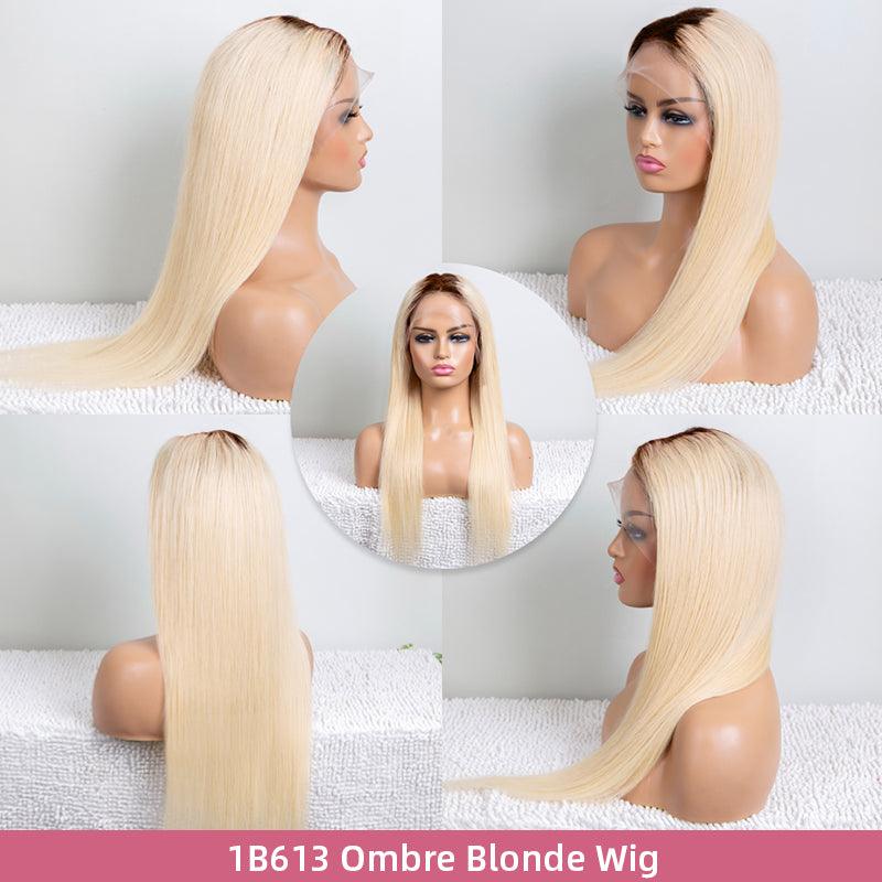 Ombre Blonde Color 13x4 Lace Front Human Hair Wigs Brazilian Straight - SHINE HAIR WIG