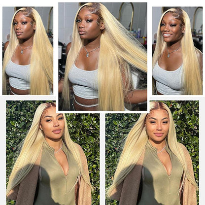 Ombre Blonde Color 13x4 Lace Front Human Hair Wigs Brazilian Straight - SHINE HAIR WIG