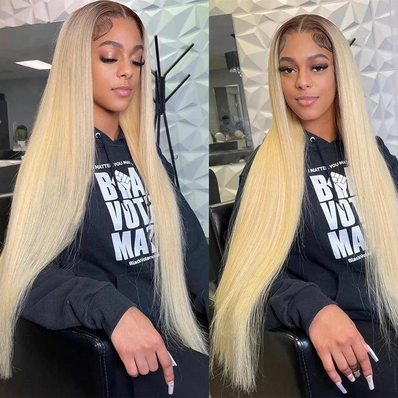Ombre Blonde Color 13x4 Lace Front Human Hair Wigs Brazilian Straight - SHINE HAIR WIG