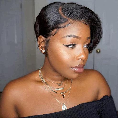 2 𝑭𝑶𝑹 $79🔥13×1 Lace Pixie Cut Curly Wig +Short Pixie Bob Human Hair Wig 200% Densité