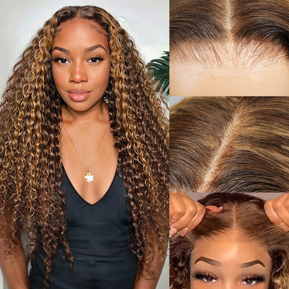 7x5 Glueless Bleached Knots P4/27 Highlight Wig Curly Human Hair Wigs