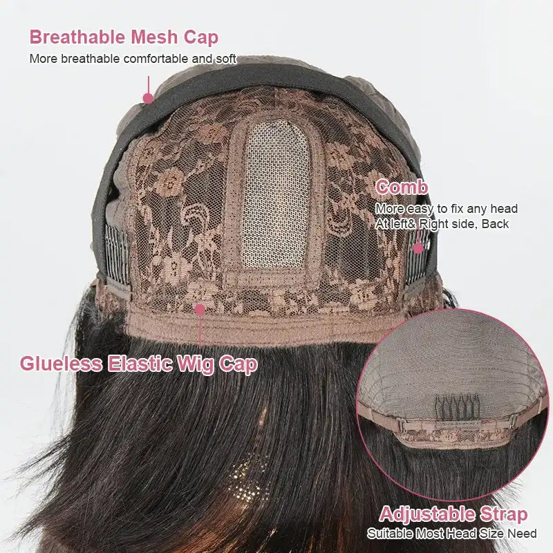 Glueless Yaki Straight Blunt Cut Bob with Bangs Wig Minimalist Lace Wig Beginner Friendly