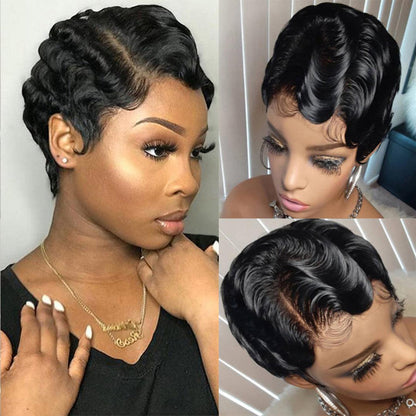 2 𝑭𝑶𝑹 $79🔥13×1 Lace Pixie Cut Curly Wig +Short Pixie Bob Human Hair Wig 200% Densité