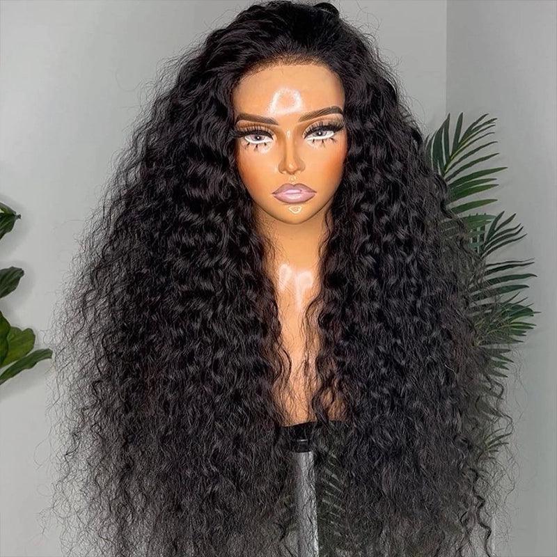 Gorgeous Curls Instantly: Women's Long Curly Wavy Lace Front Wig – Artificial Human Hair, Black, 45cm