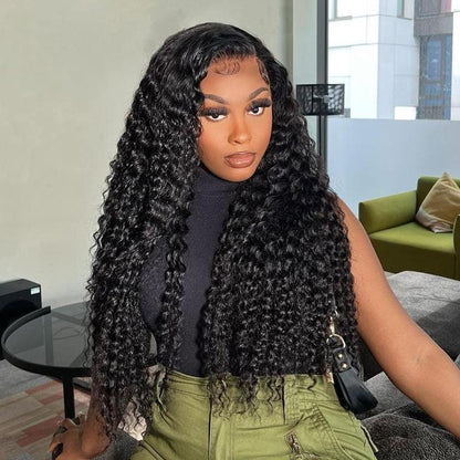 showing final look of curly human hair wig lace frontal wig in 30 inch, shine hair wig 