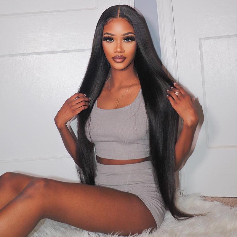 40inch long virgin human hair lace front wig for women, straight hair 13x4 lace wig, preplucked hairline, sleek straight hair