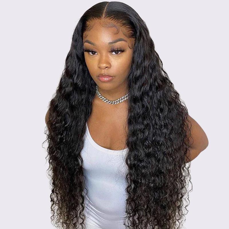 loose deep wave human hair wig for black women, lace front wig pre plucked hairline with baby hair, 30 inch long hair