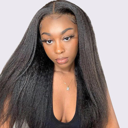 HD lace front wig kinky straight human hair wig for black women-shine hair wig-pre plucked natural hairline-invisible HD lace melt with skin perfectly