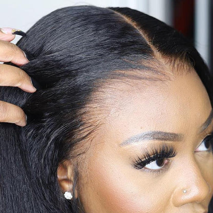 Black girl wear 13x4 hd lace frontal kinky straight shine human hair wig