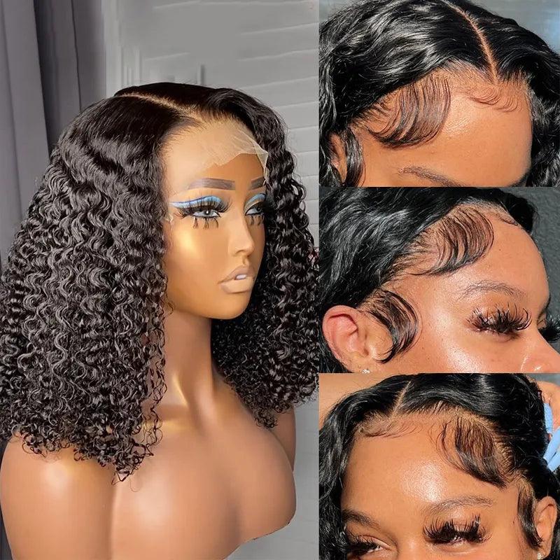 4x4/13x4 Lace Wig Short Curly Bob Wigs Human Hair Brazilian Deep Wave Side Part - SHINE HAIR WIG
