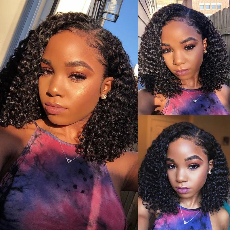 4x4/13x4 Lace Wig Short Curly Bob Wigs Human Hair Brazilian Deep Wave Side Part - SHINE HAIR WIG