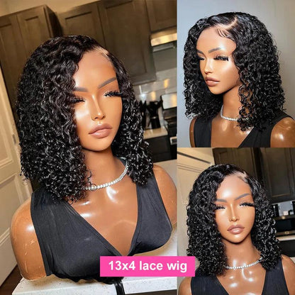 4x4/13x4 Lace Wig Short Curly Bob Wigs Human Hair Brazilian Deep Wave Side Part - SHINE HAIR WIG