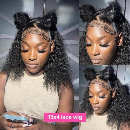 4x4/13x4 Lace Wig Short Curly Bob Wigs Human Hair Brazilian Deep Wave Side Part - SHINE HAIR WIG