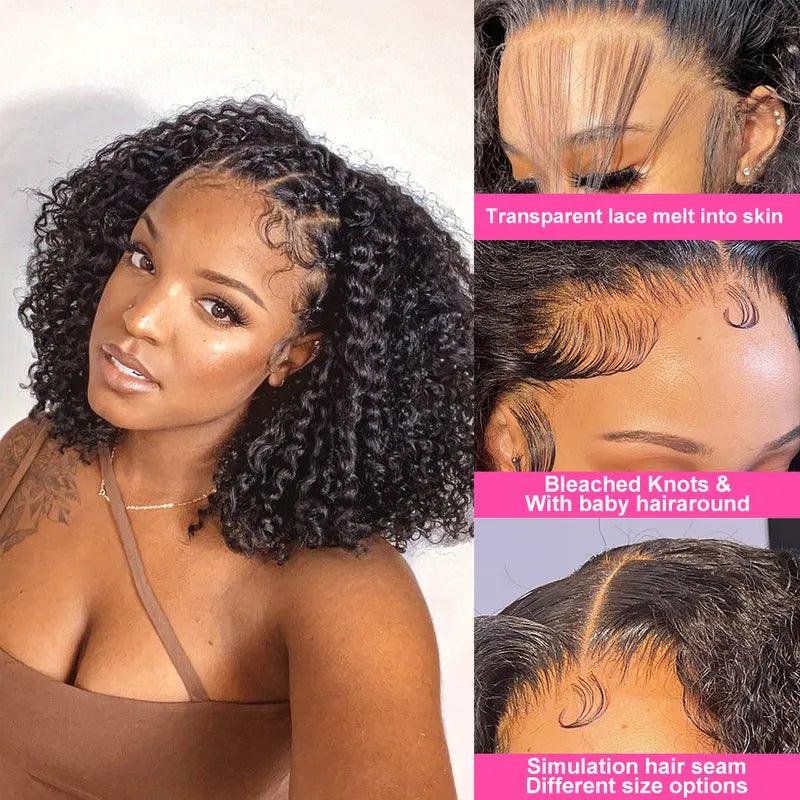4x4/13x4 Lace Wig Short Curly Bob Wigs Human Hair Brazilian Deep Wave Side Part - SHINE HAIR WIG