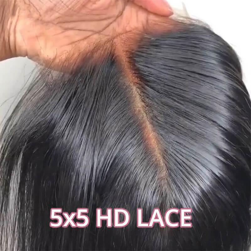 5x5 HD Lace Closure Straight Hair Invisible Lace Pre Plucked with Baby Hair - SHINE HAIR WIG
