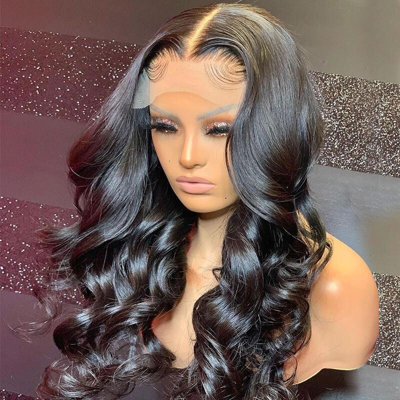 5x5 lace closure loose wave wig on model