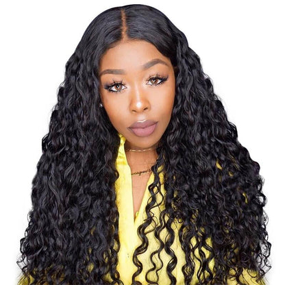 black girl wear hd lace closure water wave shine human hair wig