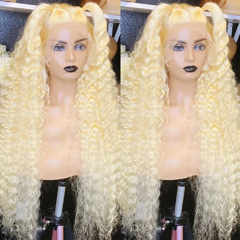 shinehair blonde curly lace front wig