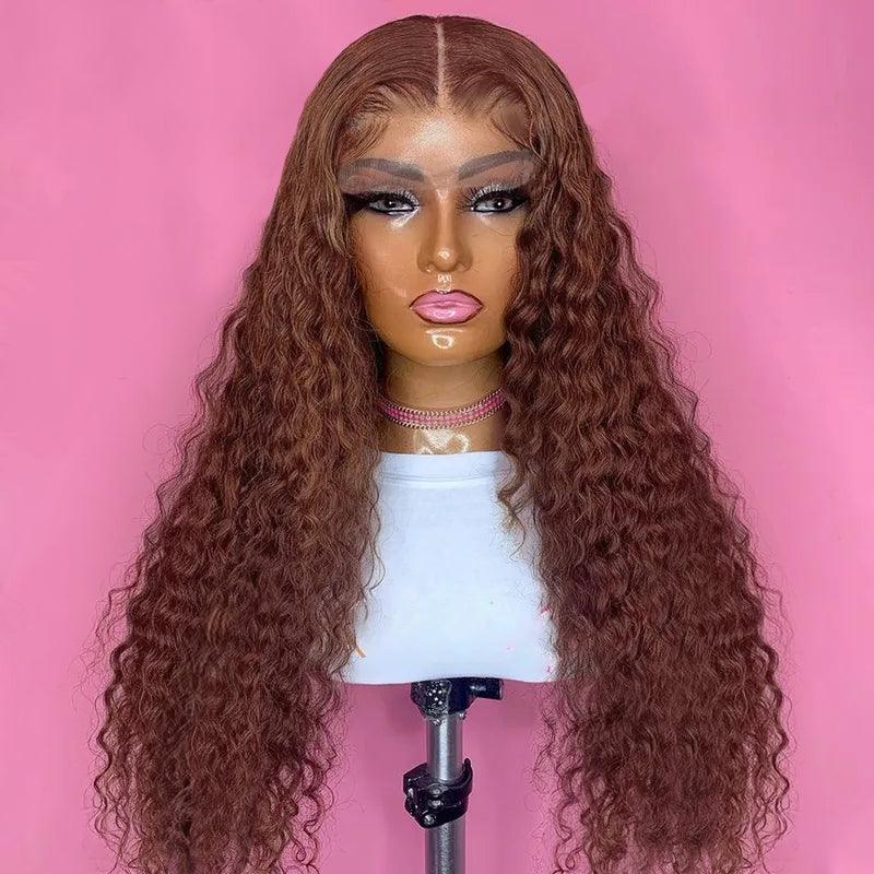 shinehair chocolate brown curly glueless wig human hair