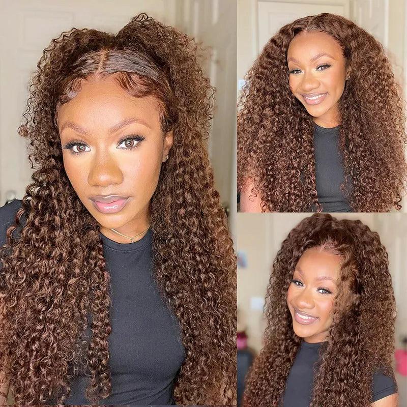 5x5/13x4 Lace Wig Glueless Chocolate Brown Colored Curly Human Hair Wigs - SHINE HAIR WIG