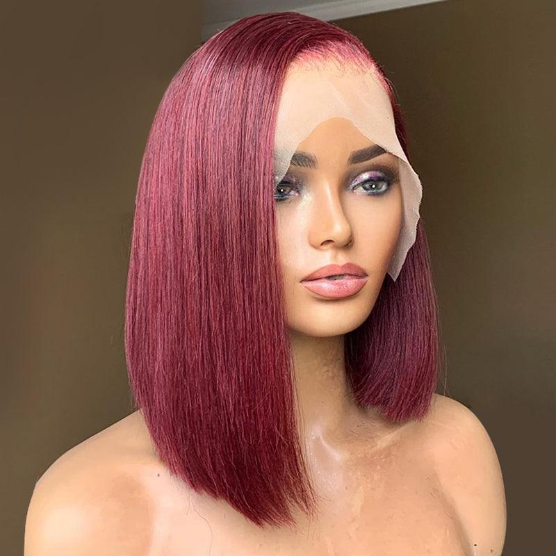 99J Straight Bob Wig 13x4 Lace Front Wig Red Wine Color Hair - SHINE HAIR WIG