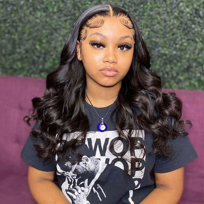 natural hairline with baby hair, wear bouncy body wave 13x4 hd lace frontal wig from shine hair