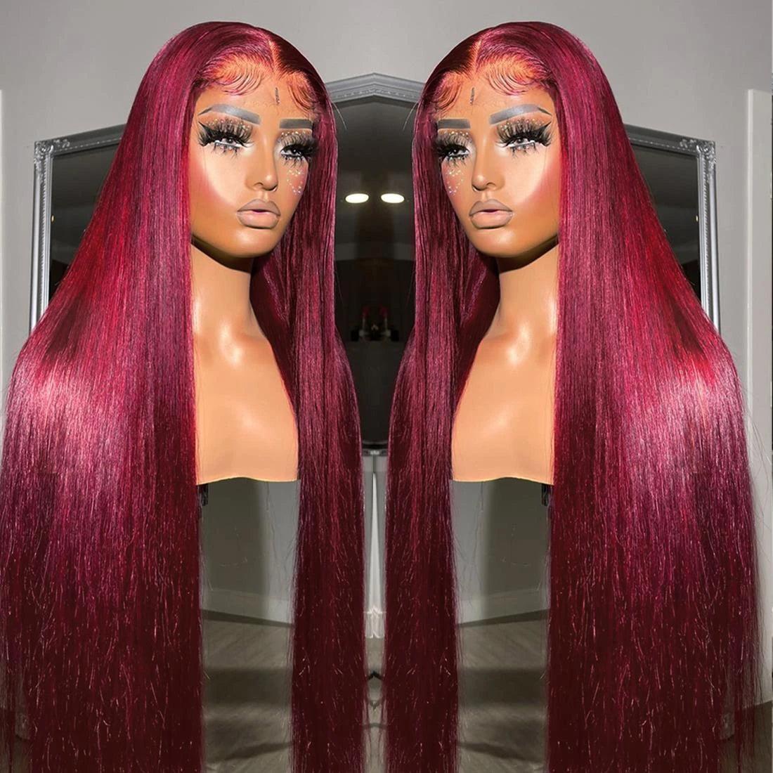 Burg/99J Colored 13x4 Lace Front Human Hair Wigs Brazilian Straight - SHINE HAIR WIG