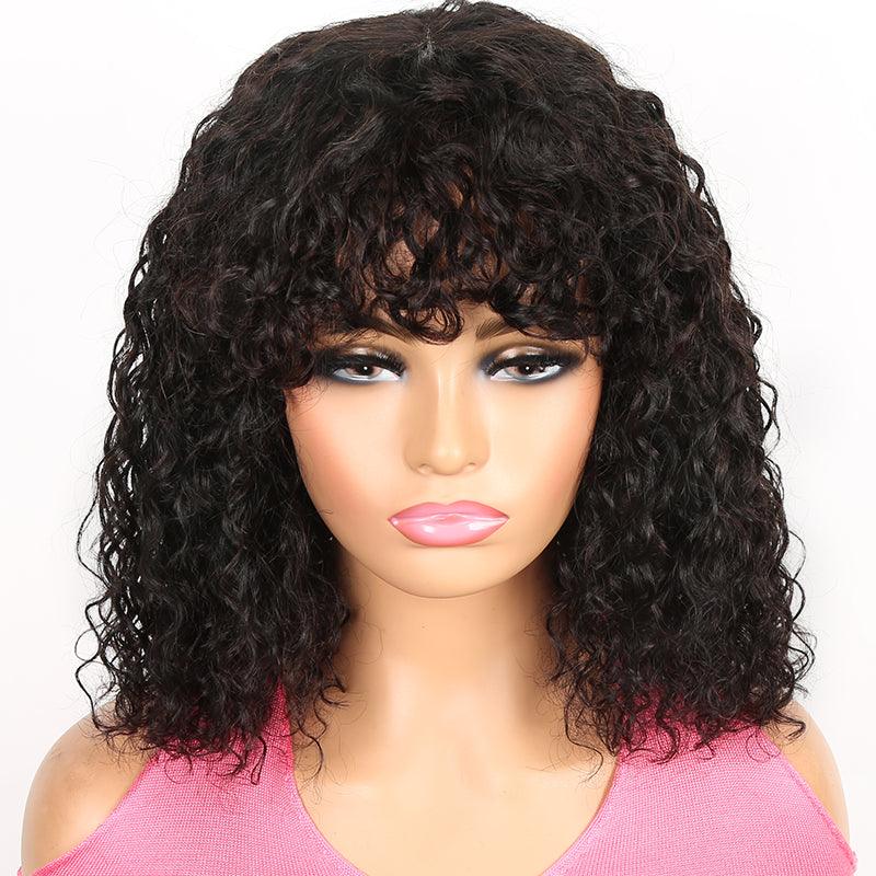 Curly Glueless Wig Brazilian Human Hair Wig With Bangs - SHINE HAIR WIG