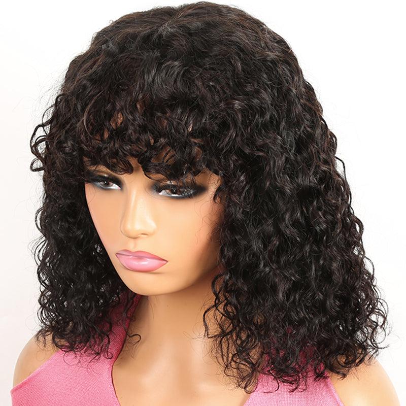 Curly Glueless Wig Brazilian Human Hair Wig With Bangs - SHINE HAIR WIG