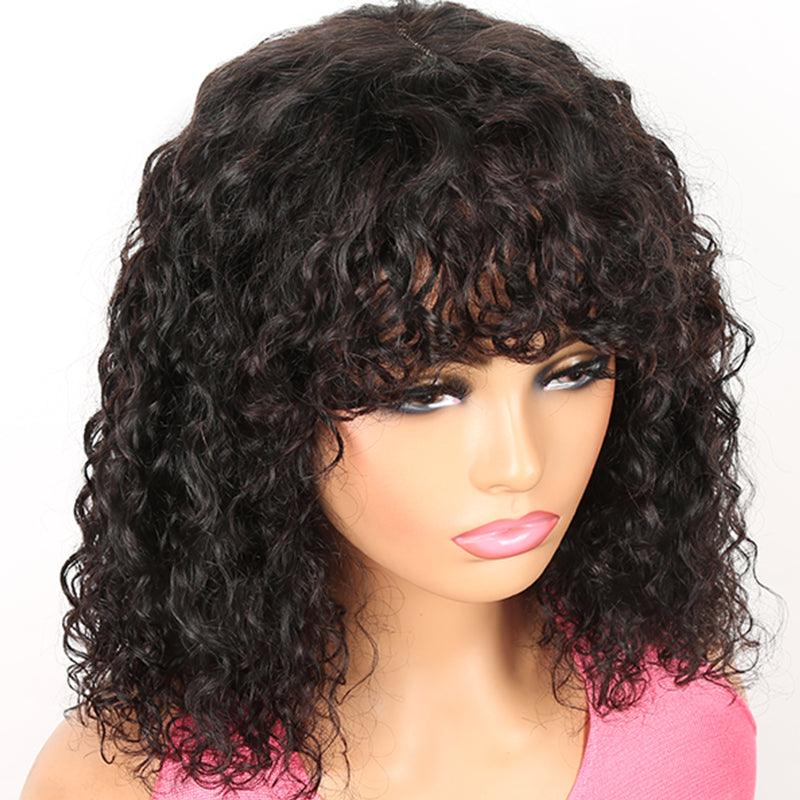 Curly Glueless Wig Brazilian Human Hair Wig With Bangs - SHINE HAIR WIG