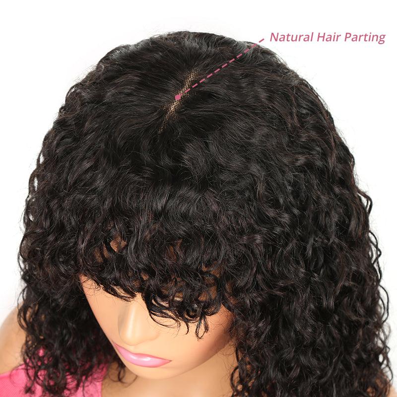 Curly Glueless Wig Brazilian Human Hair Wig With Bangs - SHINE HAIR WIG