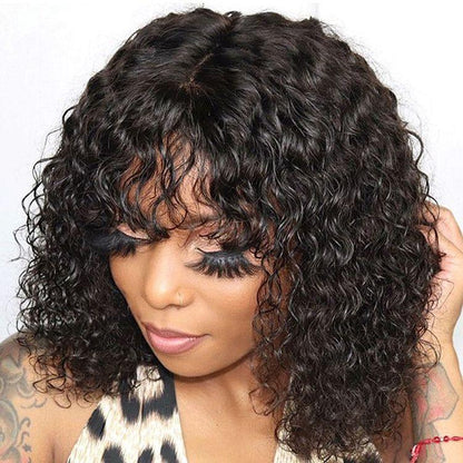 Curly Glueless Wig Brazilian Human Hair Wig With Bangs - SHINE HAIR WIG