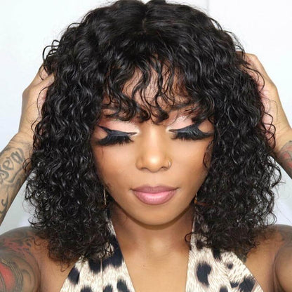 Curly Glueless Wig Brazilian Human Hair Wig With Bangs - SHINE HAIR WIG