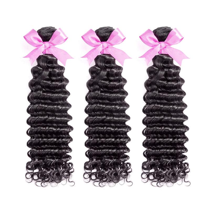 Deep Wave Virgin Human Hair Extension Bundle Deal Hair Weave With Frontal - SHINE HAIR WIG