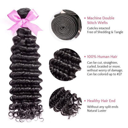 Deep Wave Virgin Human Hair Extension Bundle Deal Hair Weave With Frontal - SHINE HAIR WIG