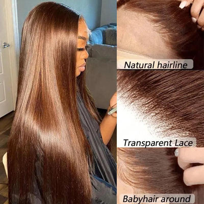 Glueless Wig Wear Go Chocolate Brown Colored Straight Human Hair Wigs - SHINE HAIR WIG