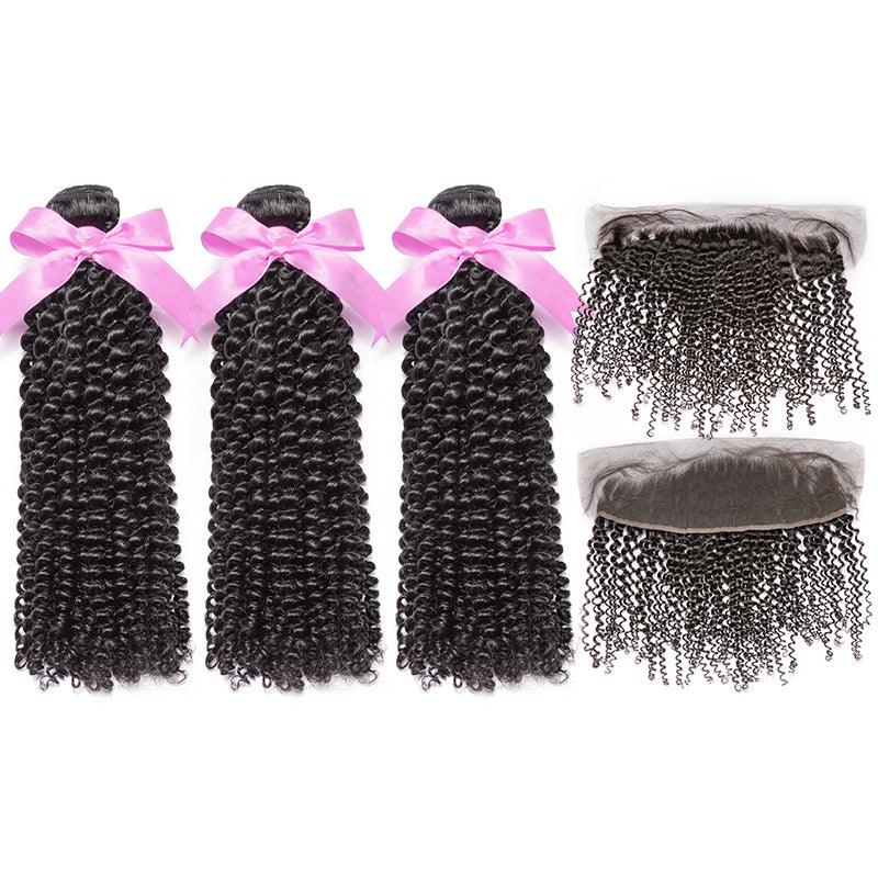 Kinky Curly Virgin Human Hair Extension Bundle Deal Hair Weave With Frontal - SHINE HAIR WIG