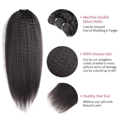 Kinky Straight Virgin Hair Extension Bundle Deal Hair Weave With Frontal - SHINE HAIR WIG