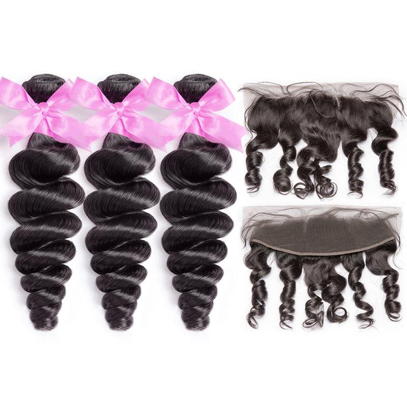 Loose Wave Virgin Human Hair Extension Bundle Deal Hair Weave With Frontal - SHINE HAIR WIG