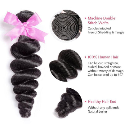 Loose Wave Virgin Human Hair Extension Bundle Deal Hair Weave With Frontal - SHINE HAIR WIG