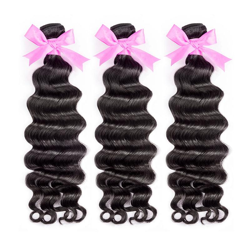 Natural Wave Virgin Human Hair Extension Bundle Deal Hair Weave With Frontal - SHINE HAIR WIG