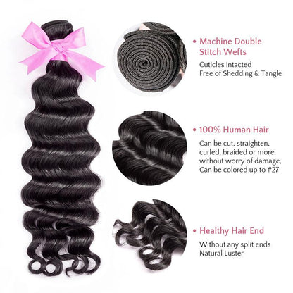 Natural Wave Virgin Human Hair Extension Bundle Deal Hair Weave With Frontal - SHINE HAIR WIG