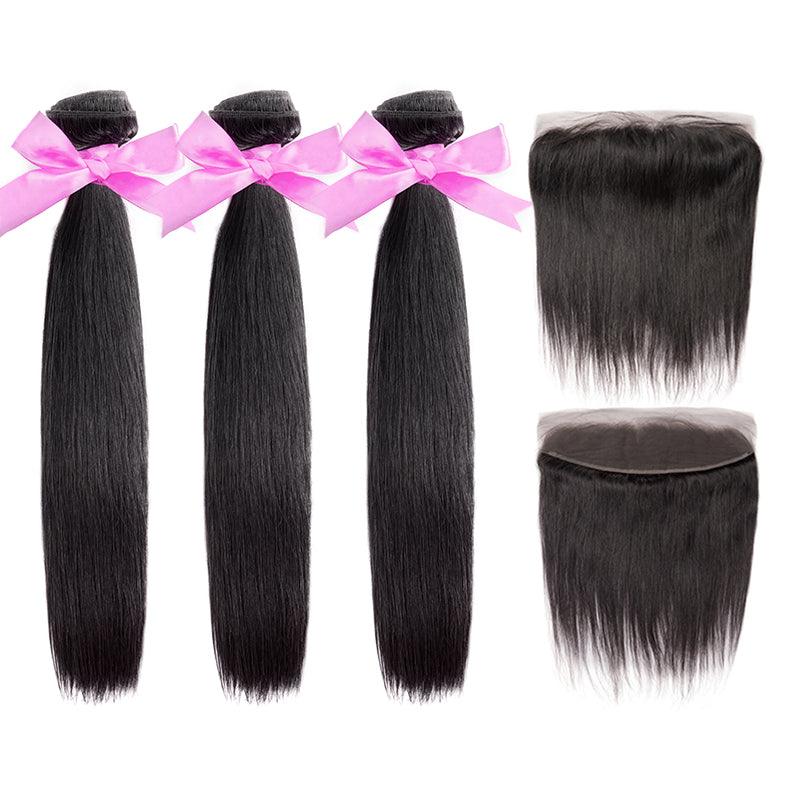 Straight Virgin Hair Extension Bundle Deal Hair Weave With Frontal - SHINE HAIR WIG