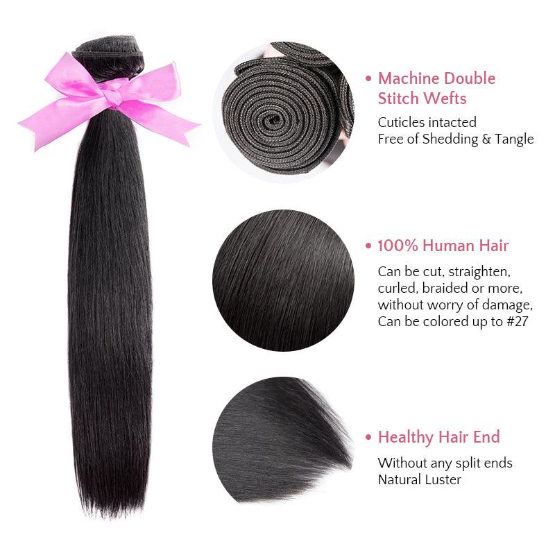 Straight Virgin Hair Extension Bundle Deal Hair Weave With Frontal - SHINE HAIR WIG